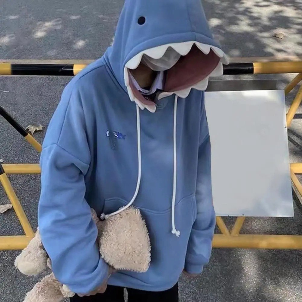 Shark Print Oversized Hoodie for Men and Women, Autumn Winter Pullover Sweatshirt