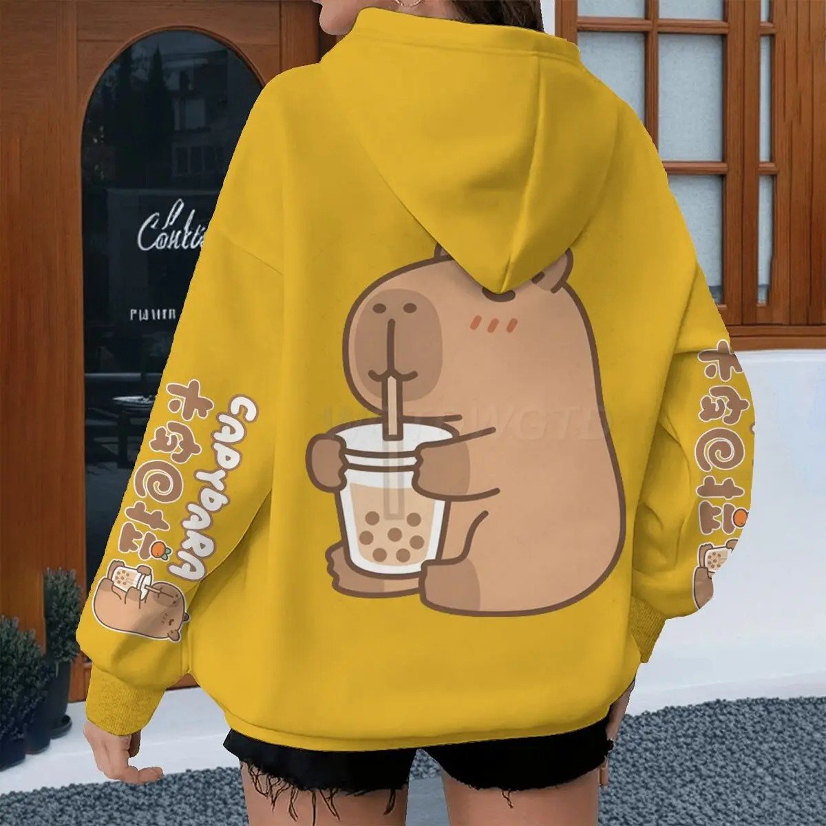 Cartoon Capybara Print Hoodie for Women and Men, Long Sleeve Pullover Sweatshirt