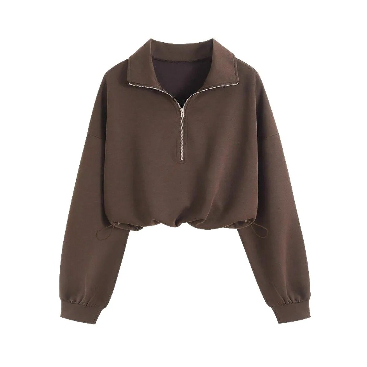 Women Half Zip Cropped Sweatshirt, Drawstring Hem Oversized Pullover Crop Top