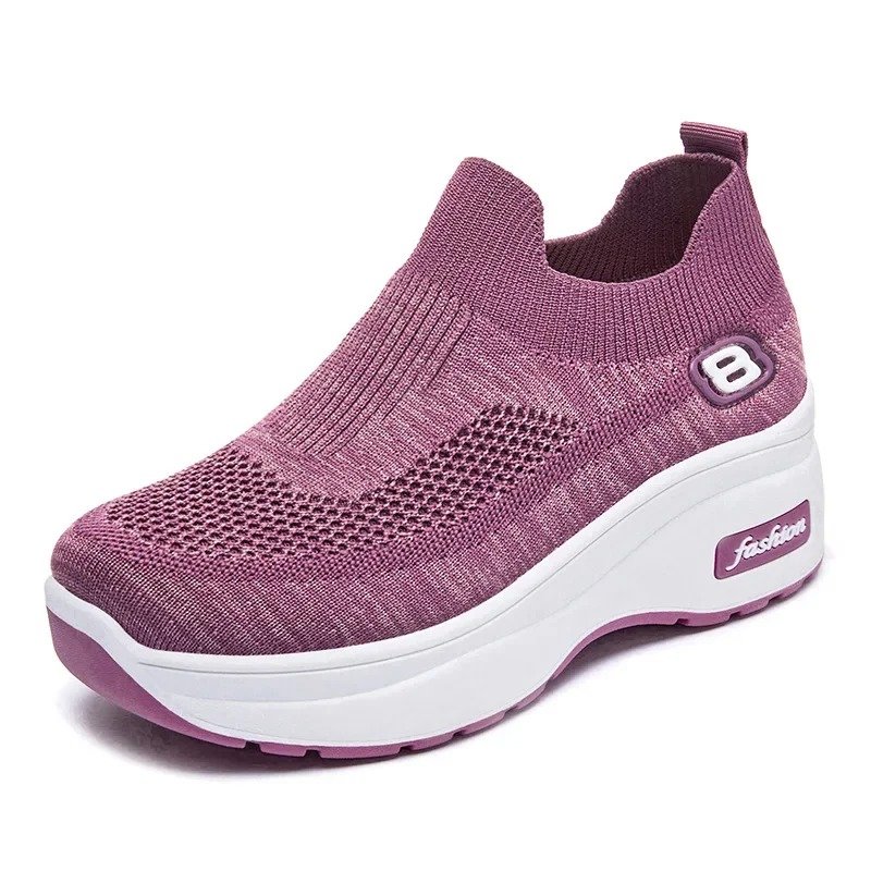 Women's Platform Sneakers, Breathable Mesh Slip On Cushioned Sole Walking Shoes