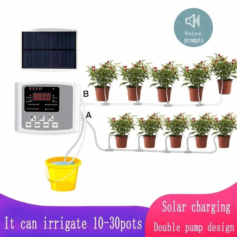 Solar Powered Garden Drip Irrigation System, Automatic Watering Device with Timer
