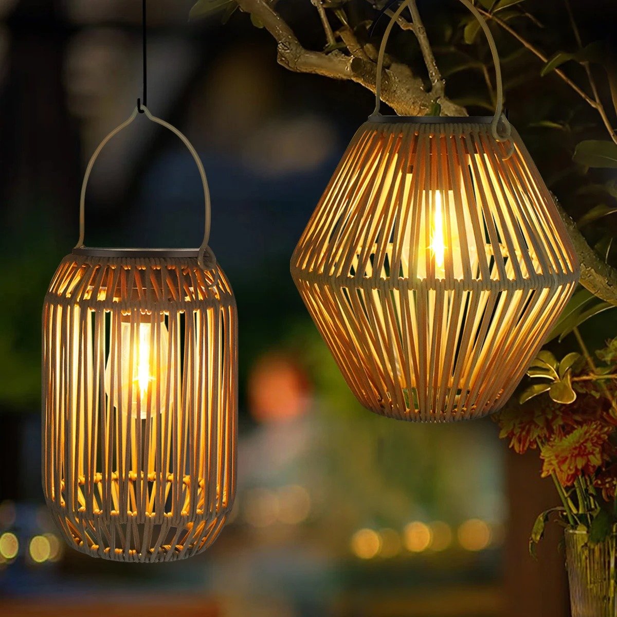 Solar Lantern Outdoor Waterproof Hanging Light, Boho Woven Decor for Garden and Yard